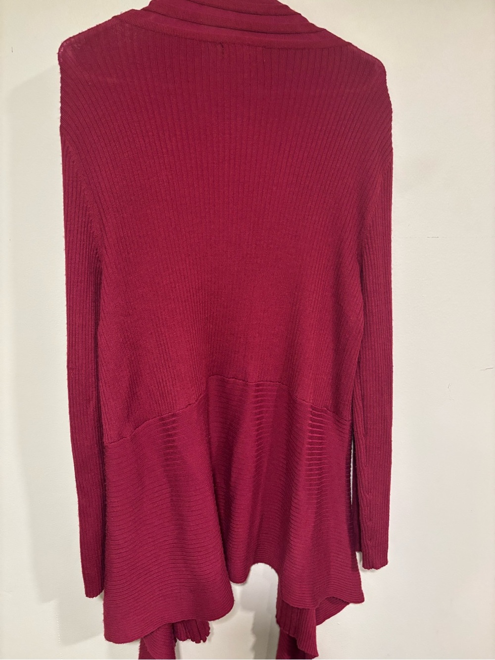DressBarn Open-Front Ribbed Cardigan Sweater - Wine - Picture 4 of 4